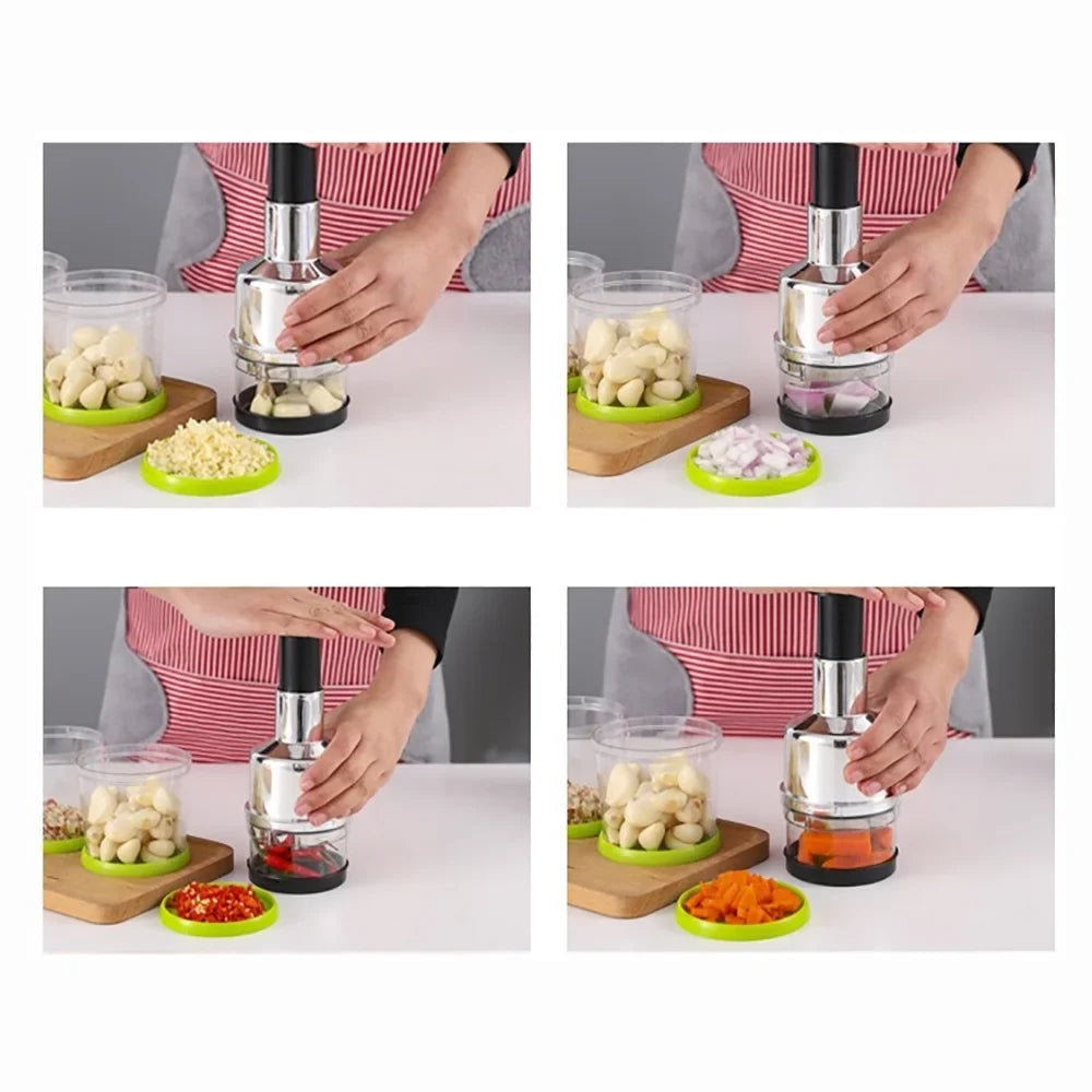 EIMELI Food Chopper, Manual Handheld Kitchen Slicer with Stainless Steel ZigZag Blade-One Piece Salad Vegetable Chopper and Slicer-Manual Mini Hand Chopper-Onion, Garlic