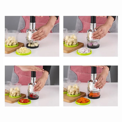 EIMELI Food Chopper, Manual Handheld Kitchen Slicer with Stainless Steel ZigZag Blade-One Piece Salad Vegetable Chopper and Slicer-Manual Mini Hand Chopper-Onion, Garlic