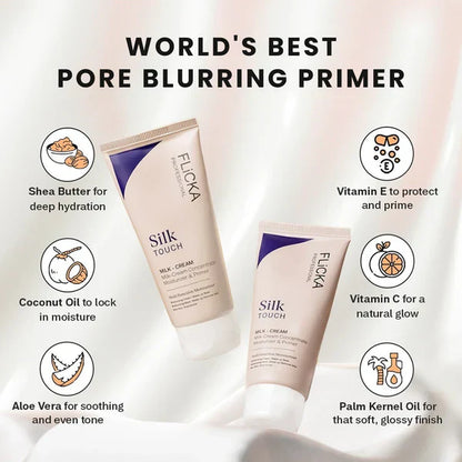 Flicka Silk Touch 3 in 1 Moisturizer and Primer for Face | Long-Lasting, Flawless and Dewy Makeup Base | Pore Minimizer | All Skin Types