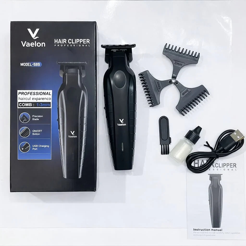 ✂️ Vaelon Professional Hair Clipper – Model 589 | USB Rechargeable | Precision Trimming (1–3mm)