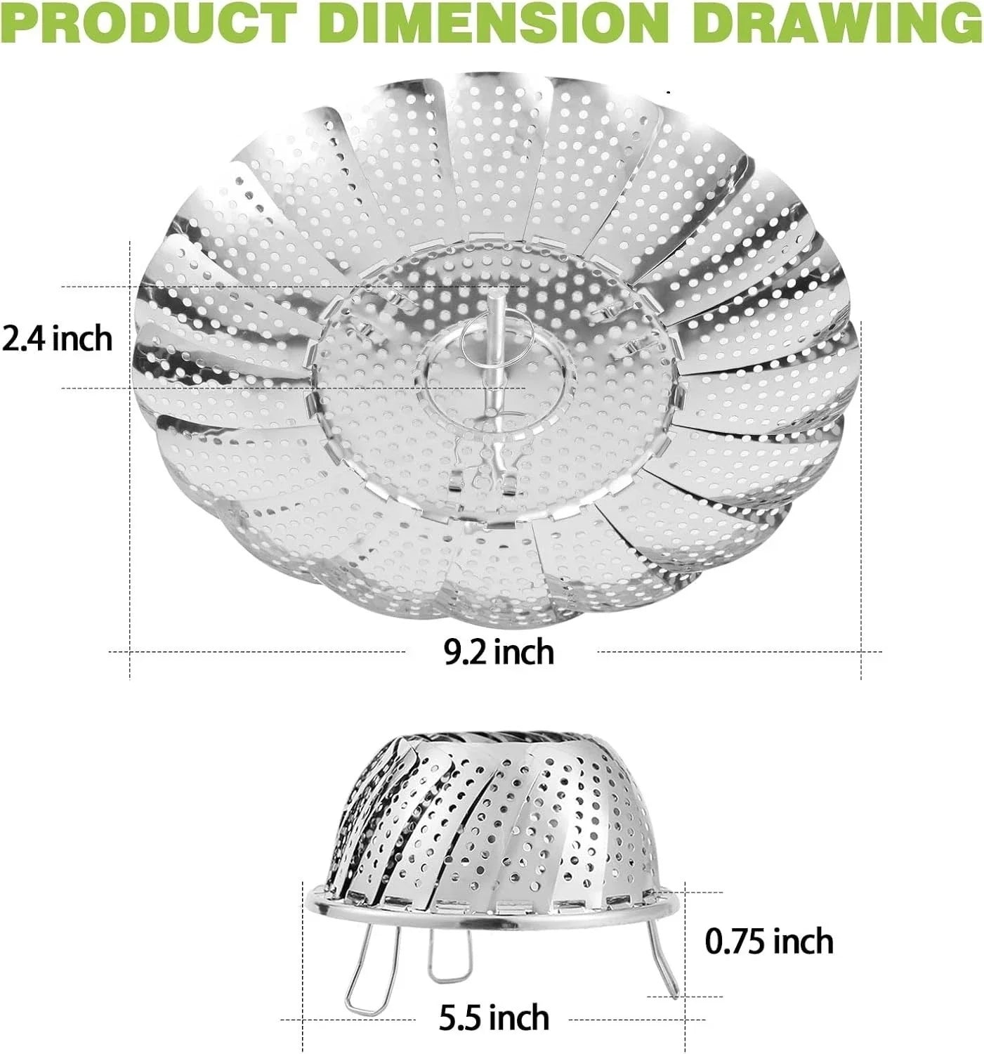 Stainless Steel Folding Vegetable Steamer Basket for Pots 5.5in to 9.2in